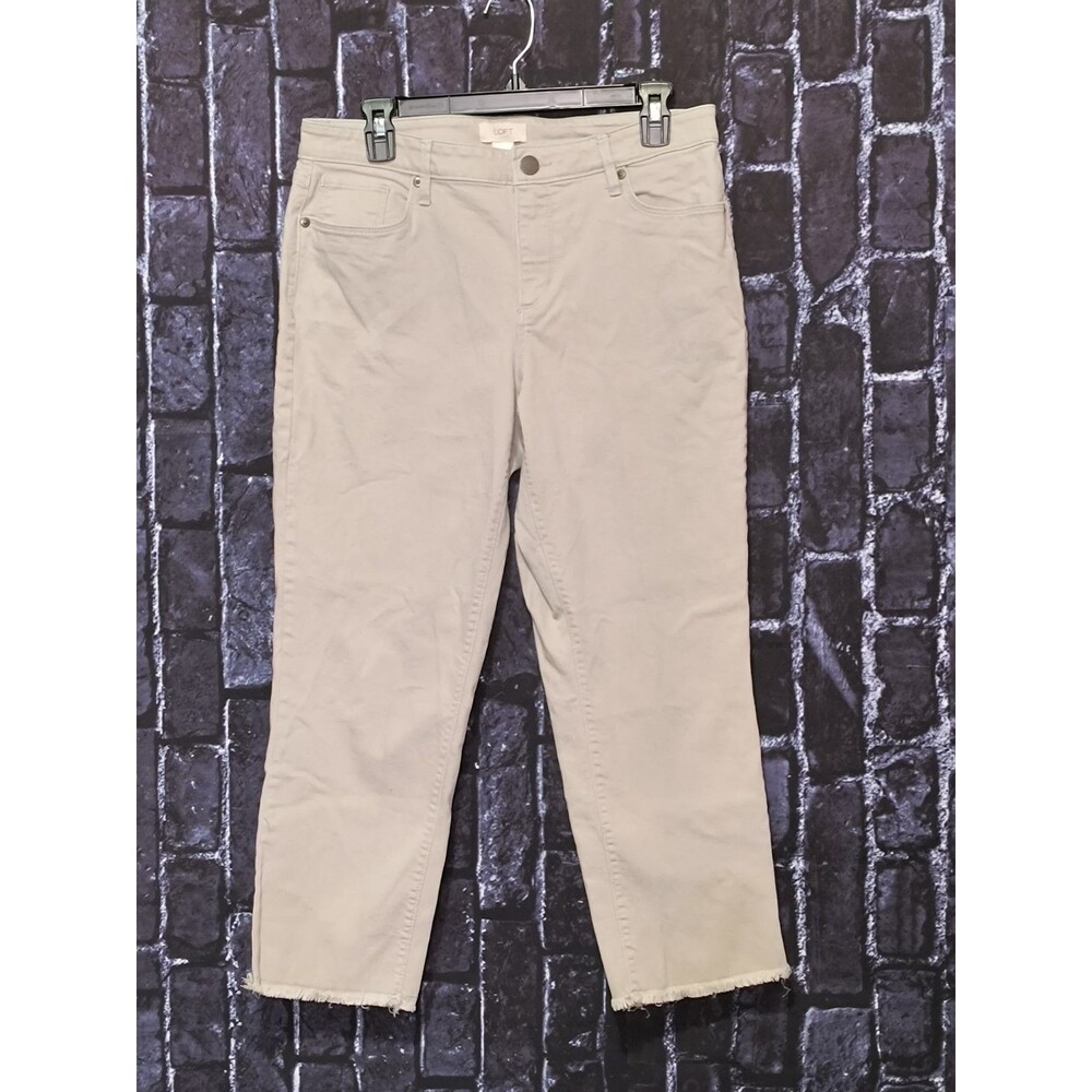 LOFT Outlet Curvy Skinny Crop Pants Women Size 8 Beige Frayed Hem Casual Wear
